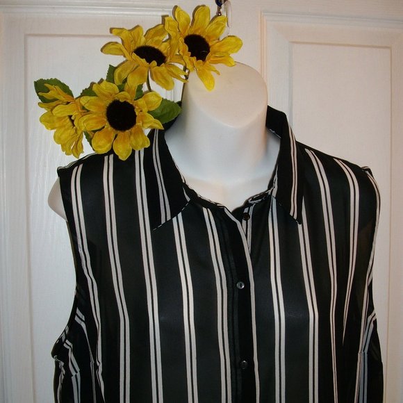 H&M Sheer Button Down Shirt Black White Stripe NWT - Picture 2 of 8